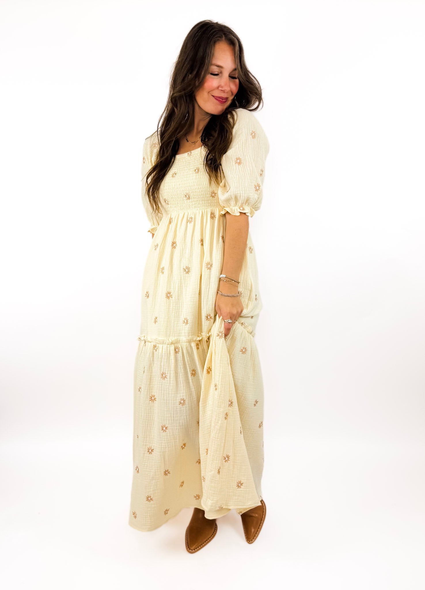 Womens Dresses Daisy Broderie Dress Daisy Wave Ankle Gown Green Needle Thread Womens Dresses Daisy Broderie Dress Daisy Wave Ankle Gown Green Needle Thread