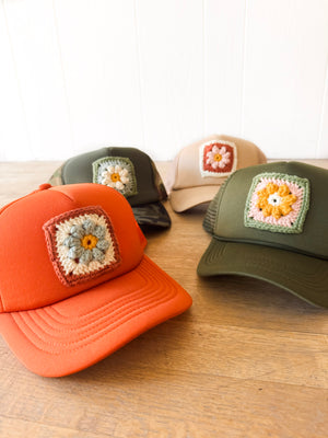 
                  
                    Granny Square Trucker Hat (Orange)
                  
                