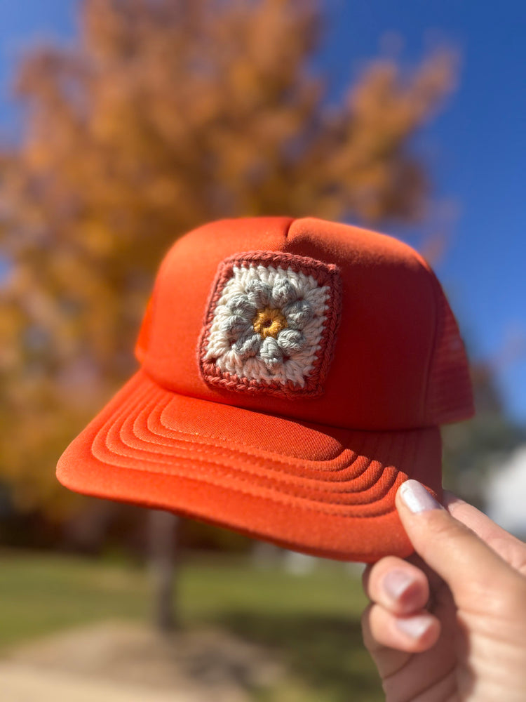 
                  
                    Granny Square Trucker Hat (Orange)
                  
                