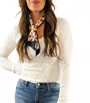 
                  
                    Rust Floral & Navy Twilly Scarf
                  
                