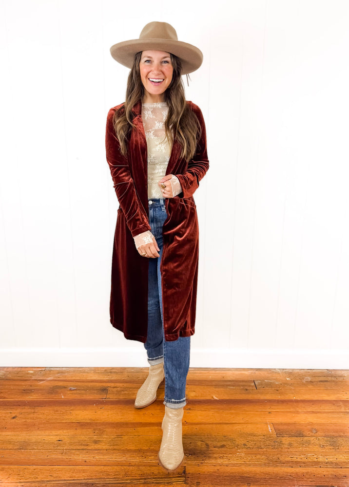 
                  
                    Amber Velvet Blazer Duster
                  
                