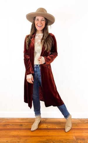 
                  
                    Amber Velvet Blazer Duster
                  
                