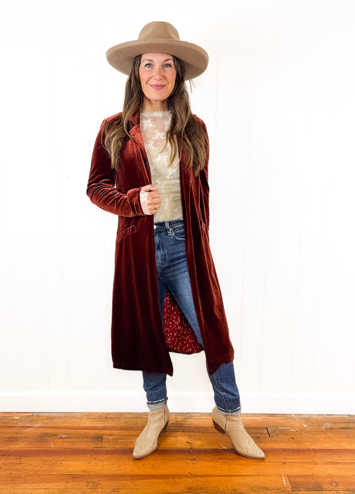 
                  
                    Amber Velvet Blazer Duster
                  
                