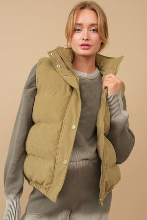 
                  
                    Corduroy Puffer Vest (Olive)
                  
                