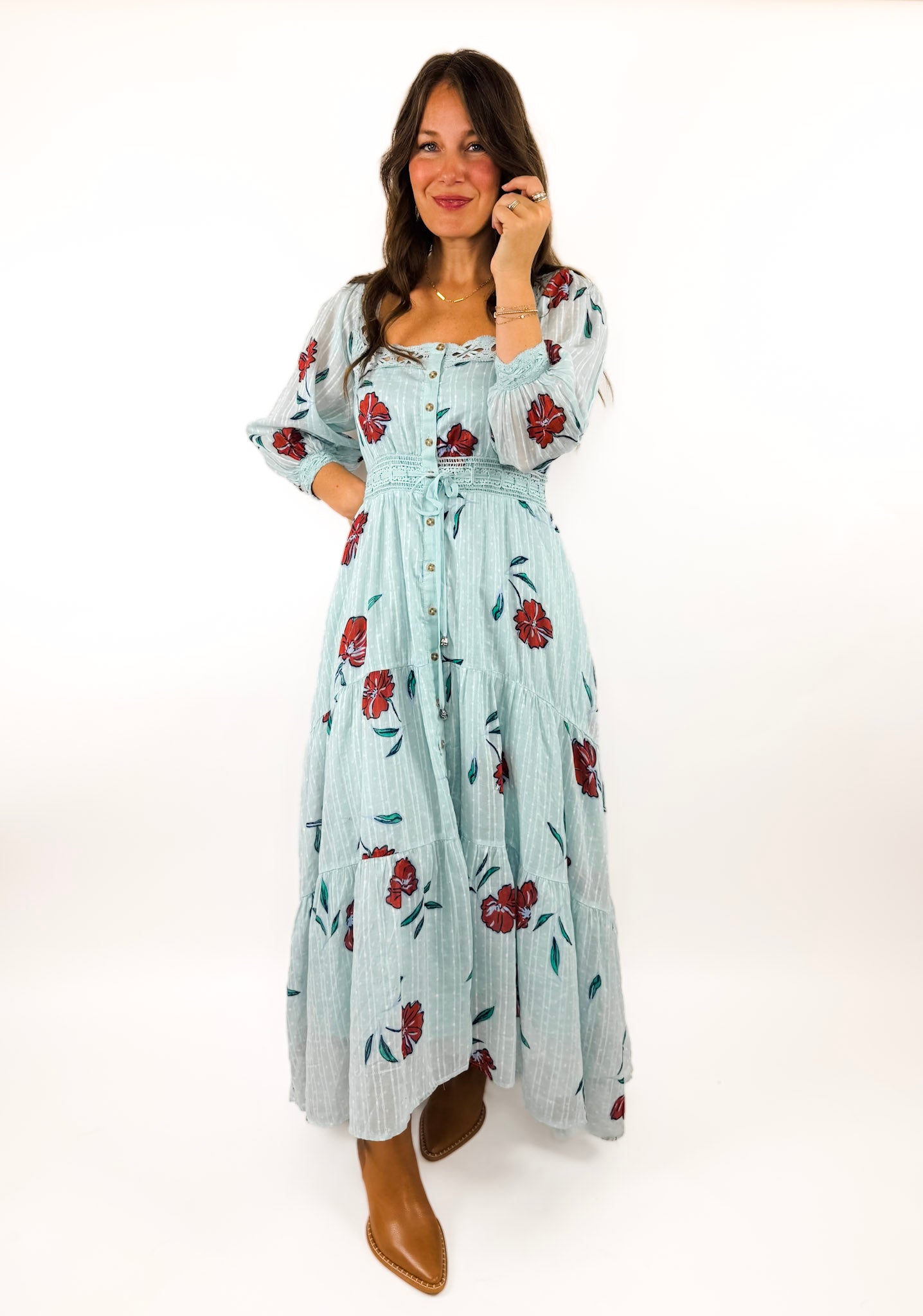 Women's Free People Morning Meadows Maxi Dress Large Pastel Blue Combo Women's Free People Morning Meadows Maxi Dress Large Pastel Blue Combo