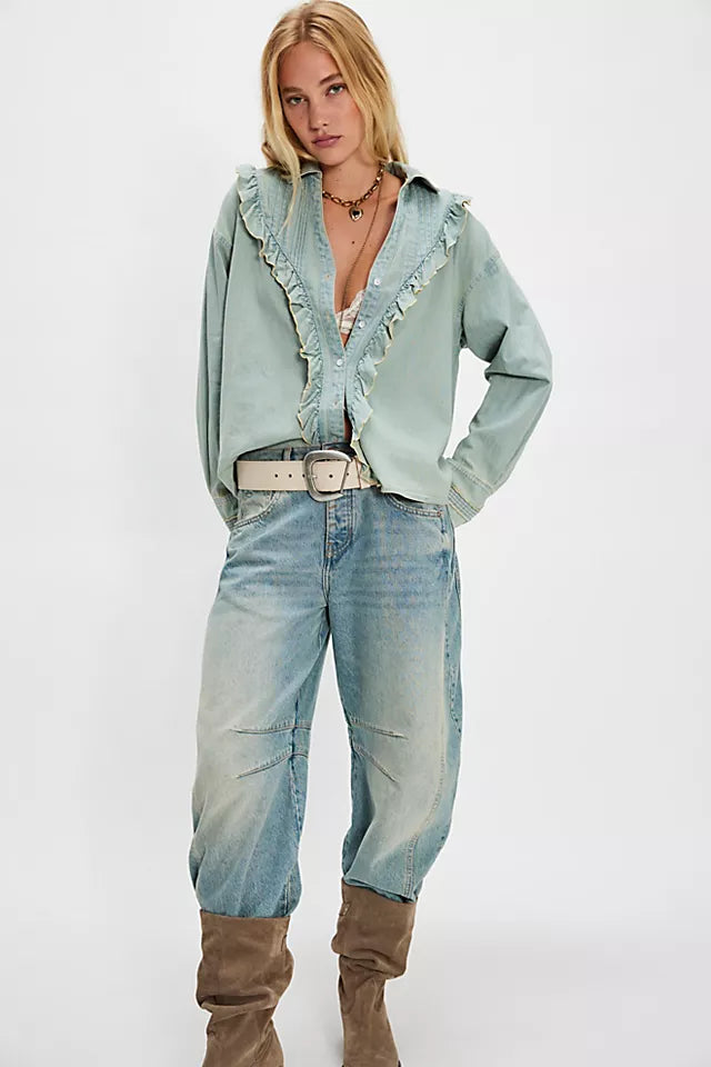 
                  
                    Ruffled Chambray Blouse
                  
                