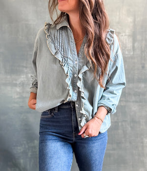 
                  
                    Ruffled Chambray Blouse
                  
                