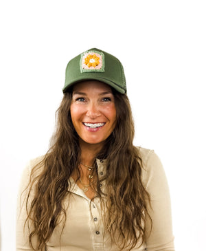 
                  
                    Granny Square Trucker Hat (Olive)
                  
                