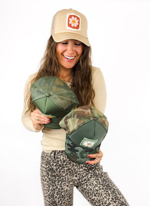 
                  
                    Granny Square Trucker Hat (Olive)
                  
                