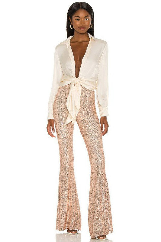 Rose Gold Sequin Flare Pants · Filly Flair