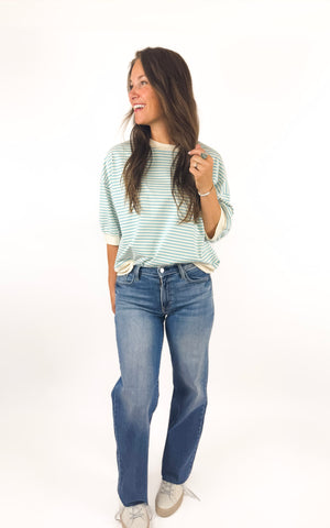 
                  
                    Weekend Stripe Tee (Sky)
                  
                