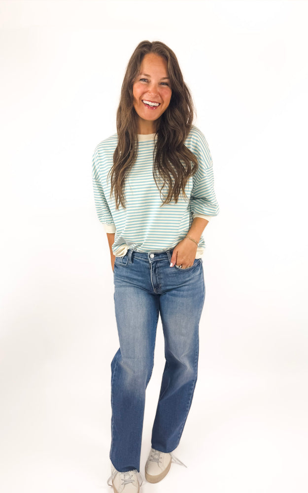 
                  
                    Weekend Stripe Tee (Sky)
                  
                
