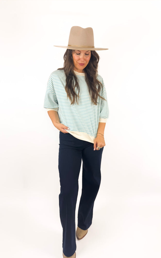 
                  
                    Weekend Stripe Tee (Sky)
                  
                