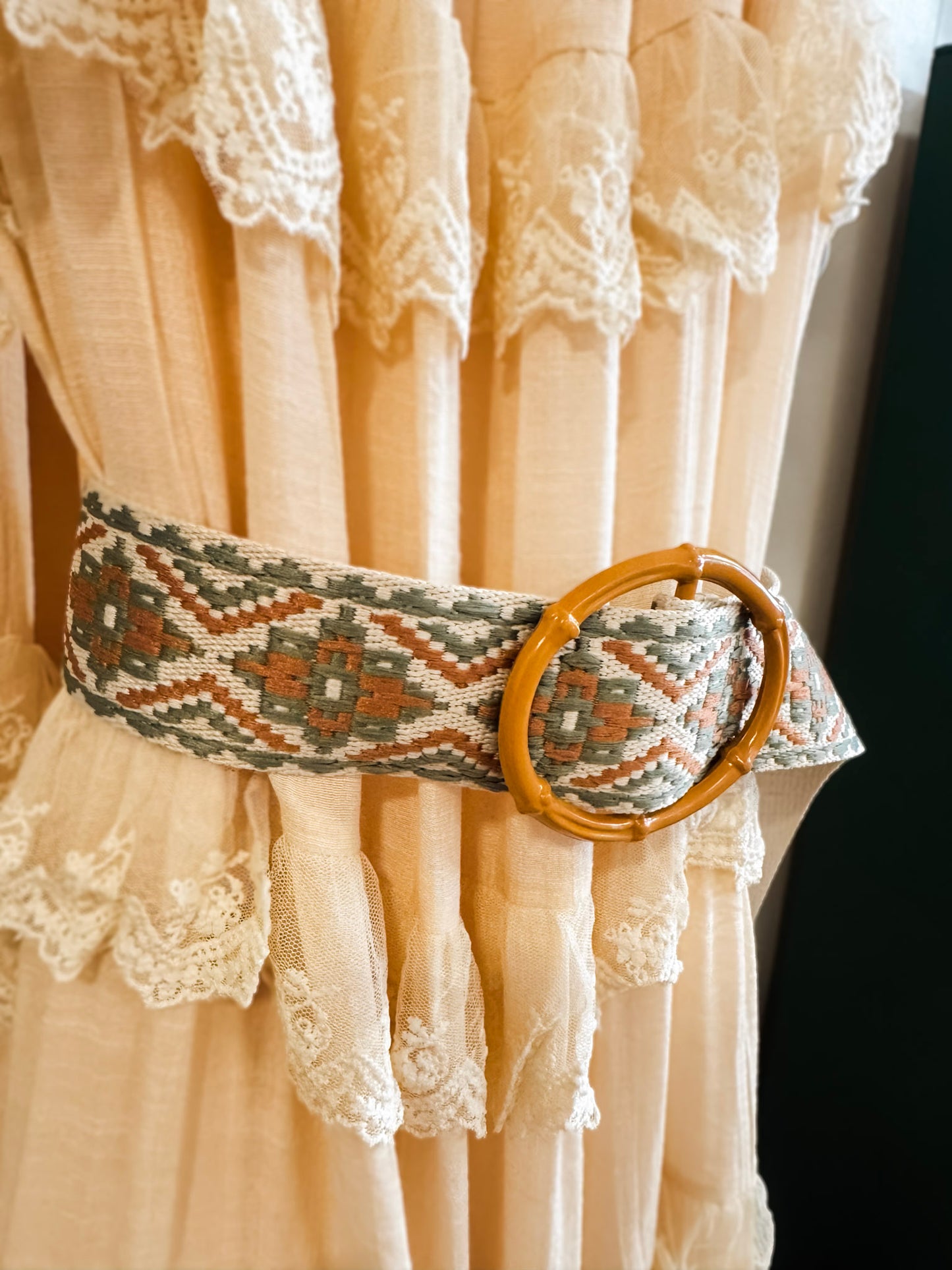 boho belts for dresses Woven Stretch Beaded Round Buckle Boho Belt KHAKI