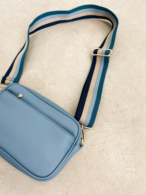 
                  
                    Courtney Crossbody ((blue + stripe strap))
                  
                