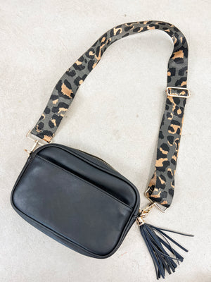 
                  
                    Courtney Crossbody ((black + leopard strap))
                  
                